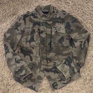 Zara Olive Green Camouflage Military Jacket with Stud Accents